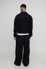 Tall Oversized Boxy Contrast Stitch Worker Denim Jacket