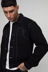 Tall Oversized Boxy Contrast Stitch Worker Denim Jacket