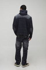 Oversized Funnel Neck Crinkle Acid Wash Jacket