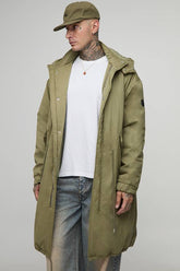 Tall Regular Fit Peached Nylon Funnel Neck Mid Length Parka Jacket