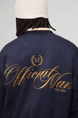 Boxy Fit Faux Suede Chunky Rib Embroidered Bomber Jacket