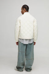 Boxy Fit Embroidered Diamond Quilted Nylon Bomber Jacket