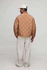 Boxy Fit Embroidered Diamond Quilted Nylon Bomber Jacket