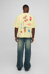Relaxed Floral Embroidery Denim Jeans with Let Down Hem