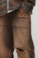 Relaxed Fit Acid Wash Ripped Carpenter Jeans