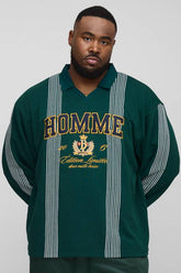 Plus Oversized Homme Applique Stripe Rugby Polo