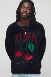 Regular Fit Extreme Fluffy Cherry Graphic Knitted Jumper