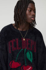 Regular Fit Extreme Fluffy Cherry Graphic Knitted Jumper