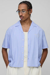 Oversized Boxy Stripe Embroidered Revere Collar Shirt