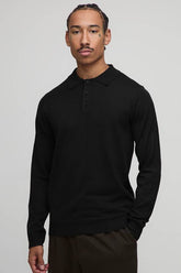 Regular Fit Button Up Knitted Long Sleeve Polo