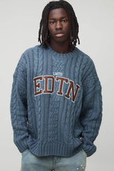 Oversized Cable EDTN Applique Knitted Jumper