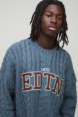 Oversized Cable EDTN Applique Knitted Jumper