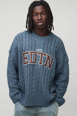 Oversized Cable EDTN Applique Knitted Jumper