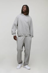 Oversized Boxy Loopback MAN Script Embroidered Rib Panel Hoodie