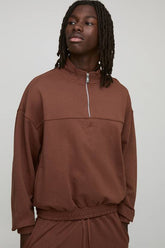 Oversized Boxy Loopback MAN Script Embroidered Funnel Neck Sweatshirt