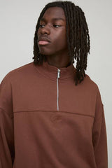 Oversized Boxy Loopback MAN Script Embroidered Funnel Neck Sweatshirt