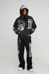 Oversized Boxy Washed Applique Gothic Hoodie
