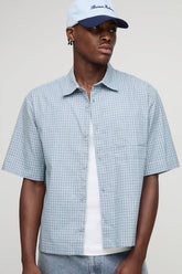 Oversized Short Sleeve Embroidered Micro Check Shirt