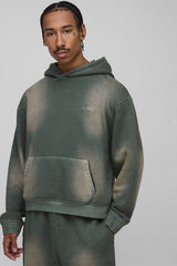 Oversized Boxy Spray Wash Man Sport Embroidered Hoodie