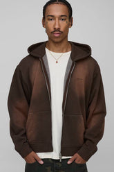 Oversized Boxy Spray Wash Man Embroidered Double Ended Zip Through Hoodie