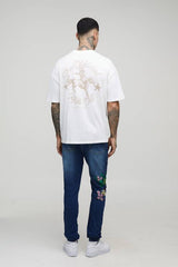 Tall Floral Embroidered Ripped Stacked Skinny Jeans