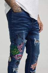 Tall Floral Embroidered Ripped Stacked Skinny Jeans