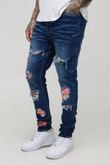 Tall Floral Embroidered Ripped Stacked Skinny Jeans
