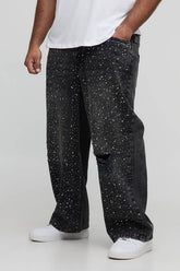 Plus Washed Pearl & Rhinestone Ripped Relaxed Fit Jeans