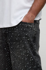 Plus Washed Pearl & Rhinestone Ripped Relaxed Fit Jeans