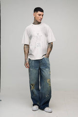 Tall Chain Printed Ripped Baggy Fit Jeans