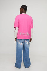 Baggy Fit PU Applique Rhinestone Jeans