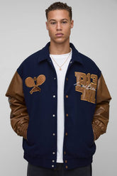 Tall Oversized Fit Tennis Applique Varsity Bomber Jacket