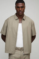 Oversized Short Sleeve Zip Through Smart Shirt