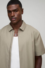 Oversized Short Sleeve Zip Through Smart Shirt