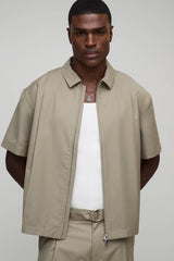 Oversized Short Sleeve Zip Through Smart Shirt