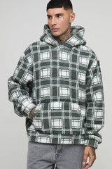 Tall Borg Oversized Boxy Check Hoodie