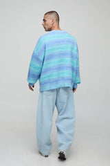 Oversized Boxy Fit Ombre Stripe Knitted Cardigan