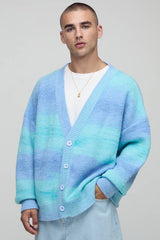 Oversized Boxy Fit Ombre Stripe Knitted Cardigan