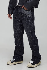 Straight Flared Rhinestone Embellished Jeans