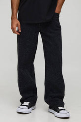 Relaxed Fit All Over Clear Rhinestone Embellished Jeans