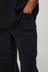 Relaxed Fit All Over Clear Rhinestone Embellished Jeans