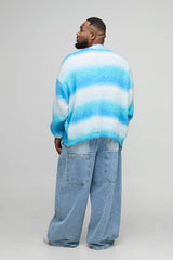 Plus Boxy Oversized Brushed Stripe Knitted Cardigan