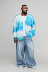 Plus Boxy Oversized Brushed Stripe Knitted Cardigan