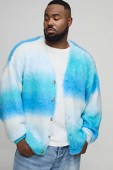 Plus Boxy Oversized Brushed Stripe Knitted Cardigan