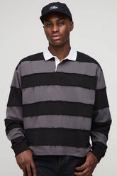 Oversized Boxy Distressed Long Sleeve Rugby Polo