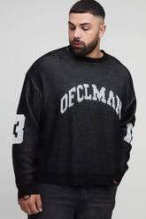 Plus Ribbed Knit Oversized Distressed Varsity Jumper