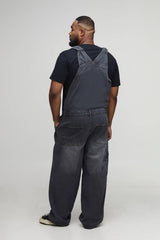 Plus Washed Grey Baggy Overalls