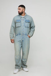 Plus Regular Fit Stonewash Rip and Repair Boilersuit