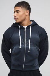 Shrunken Boxy Loopback OFCLMAN Applique Check Zip Through Hoodie