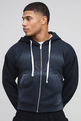 Shrunken Boxy Loopback OFCLMAN Applique Check Zip Through Hoodie